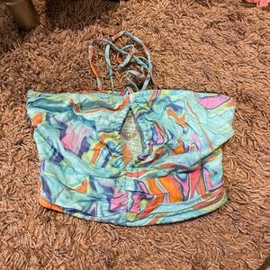 extra small patterned strapless crop tops with adjustable neck tie strings